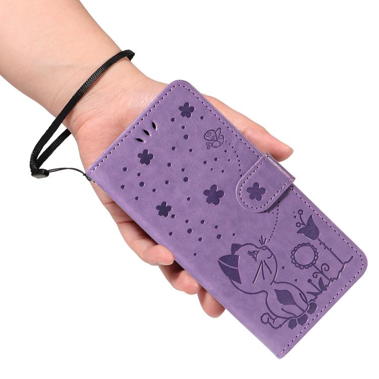 For Xiaomi 17 Cat and Bee Embossed Flip Leather Phone Case