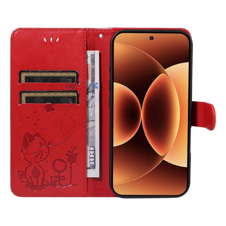 For Xiaomi 17 Pro Max Cat and Bee Embossed Flip Leather Phone Case