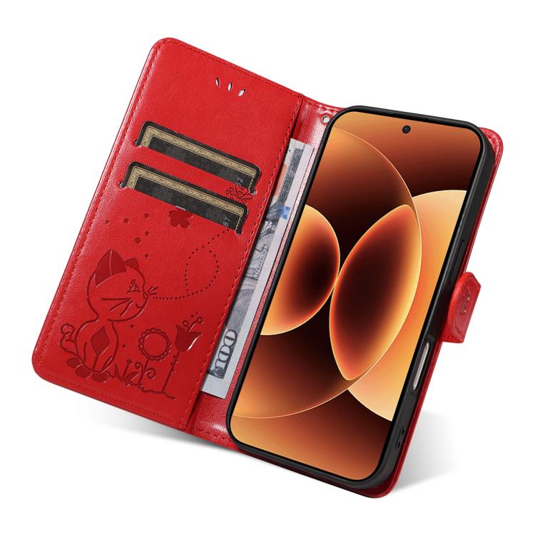 For Xiaomi 17 Pro Max Cat and Bee Embossed Flip Leather Phone Case