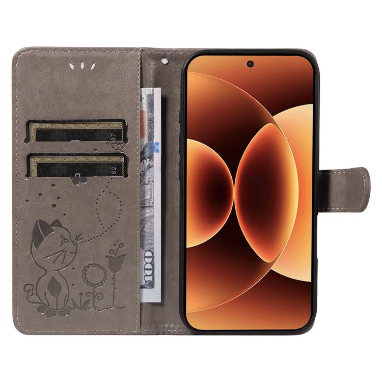 For Xiaomi 17 Pro Max Cat and Bee Embossed Flip Leather Phone Case