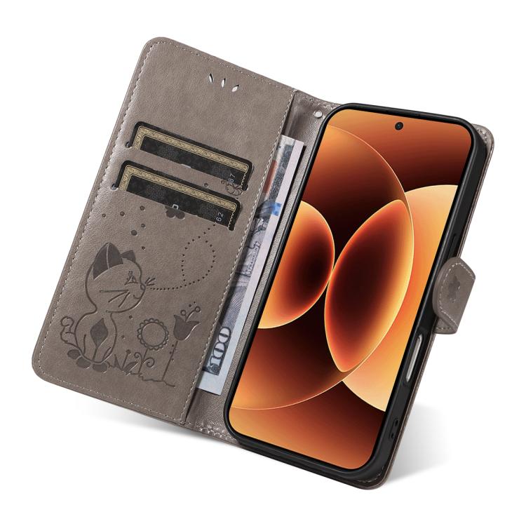 For Xiaomi 17 Pro Max Cat and Bee Embossed Flip Leather Phone Case