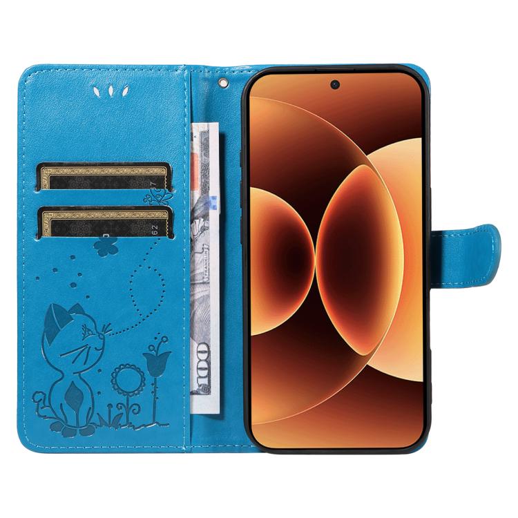 For Xiaomi 17 Pro Max Cat and Bee Embossed Flip Leather Phone Case