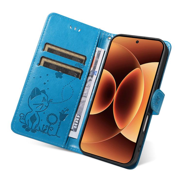 For Xiaomi 17 Pro Max Cat and Bee Embossed Flip Leather Phone Case