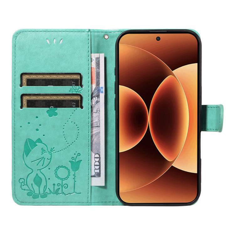 For Xiaomi 17 Pro Max Cat and Bee Embossed Flip Leather Phone Case