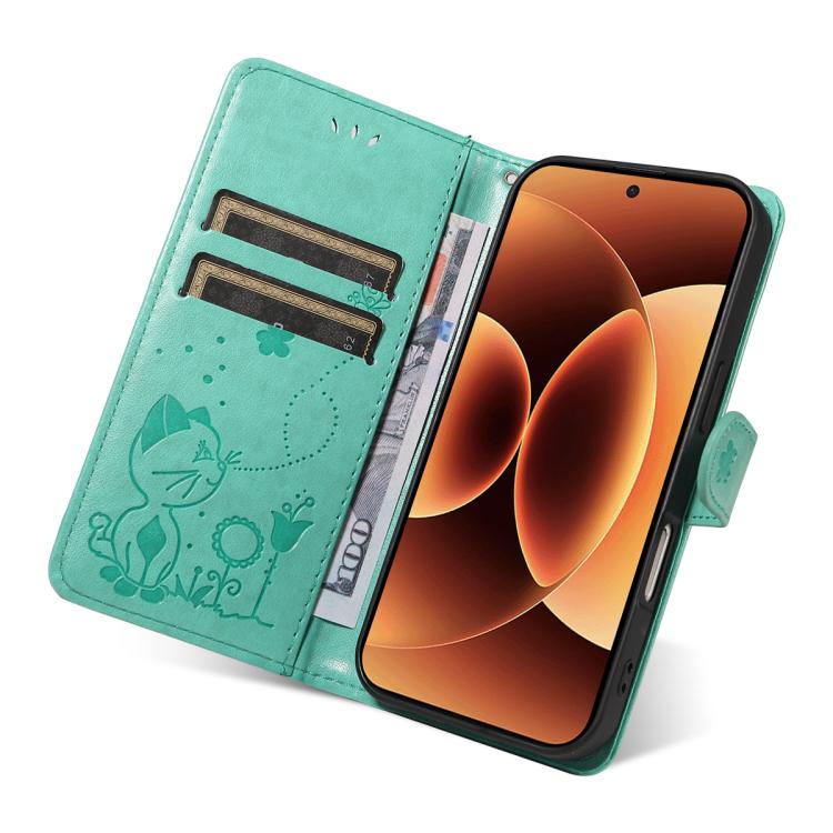 For Xiaomi 17 Pro Max Cat and Bee Embossed Flip Leather Phone Case