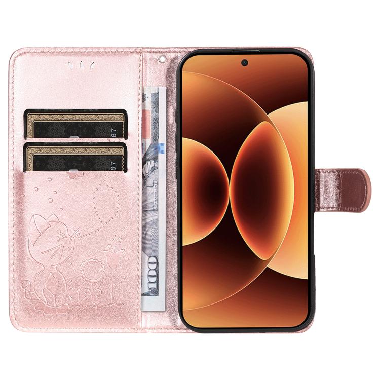 For Xiaomi 17 Pro Max Cat and Bee Embossed Flip Leather Phone Case