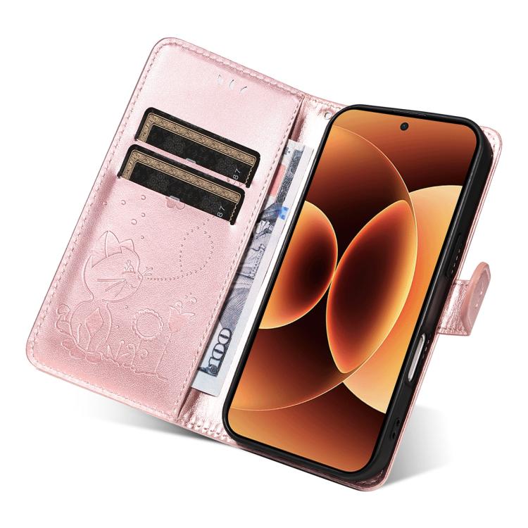 For Xiaomi 17 Pro Max Cat and Bee Embossed Flip Leather Phone Case