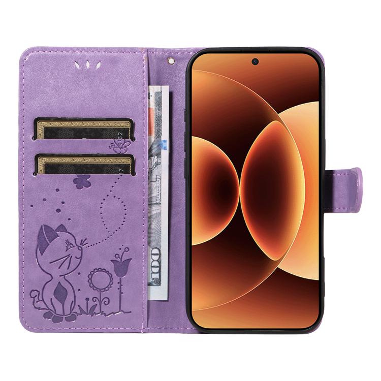 For Xiaomi 17 Pro Max Cat and Bee Embossed Flip Leather Phone Case