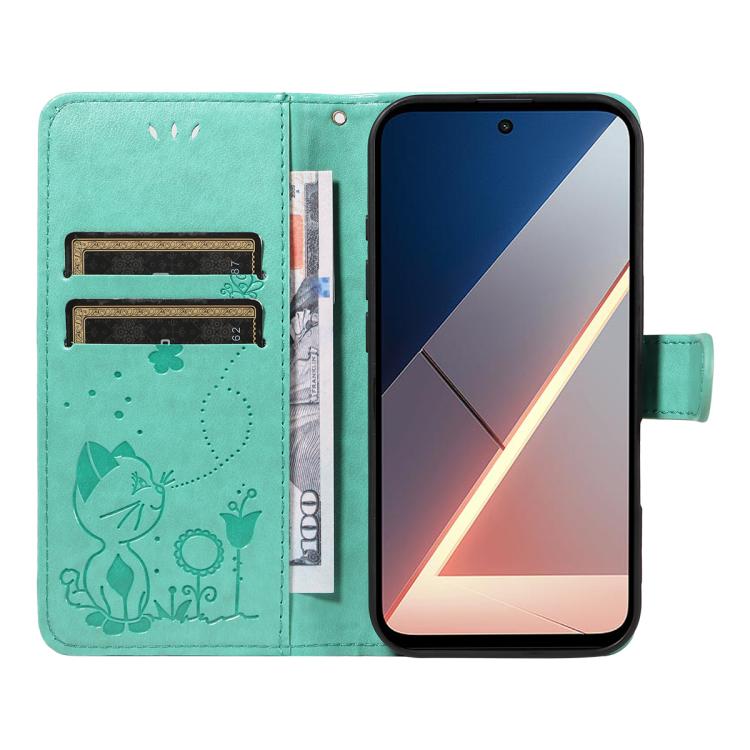 For Xiaomi Poco M7 4G 171mm Cat and Bee Embossed Flip Leather Phone Case