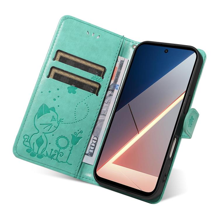 For Xiaomi Poco M7 4G 171mm Cat and Bee Embossed Flip Leather Phone Case