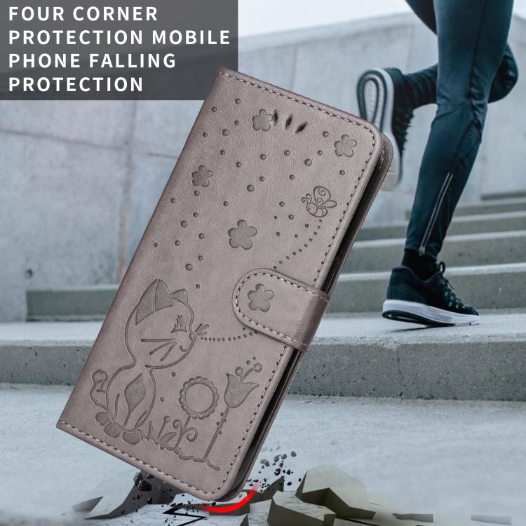 For Xiaomi 17 Ultra Cat and Bee Embossed Flip Leather Phone Case