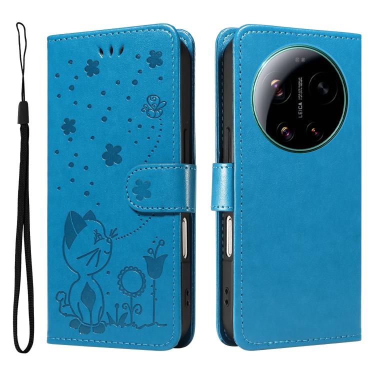 For Xiaomi 17 Ultra Cat and Bee Embossed Flip Leather Phone Case