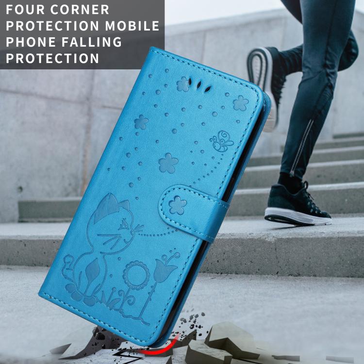 For Xiaomi 17 Ultra Cat and Bee Embossed Flip Leather Phone Case