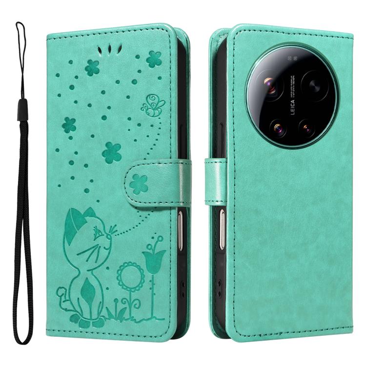 For Xiaomi 17 Ultra Cat and Bee Embossed Flip Leather Phone Case
