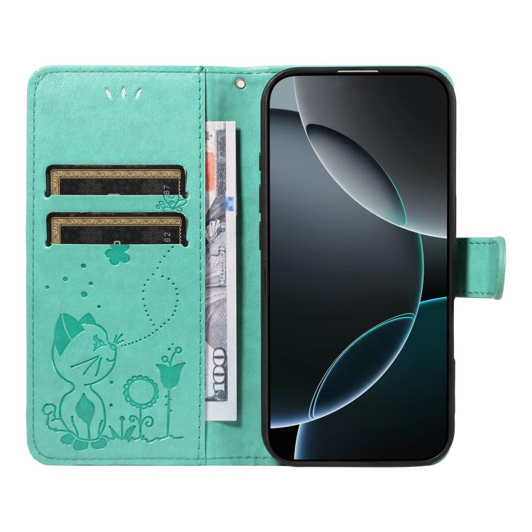 For Xiaomi 17 Ultra Cat and Bee Embossed Flip Leather Phone Case
