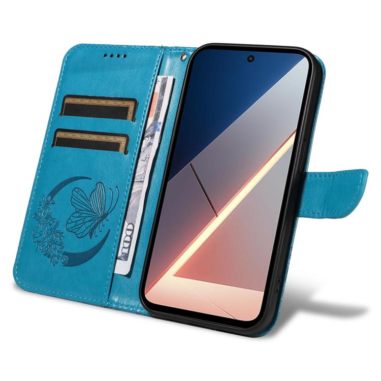 For Xiaomi Poco M7 4G 169mm Swallowtail Butterfly Embossed Leather Phone Case