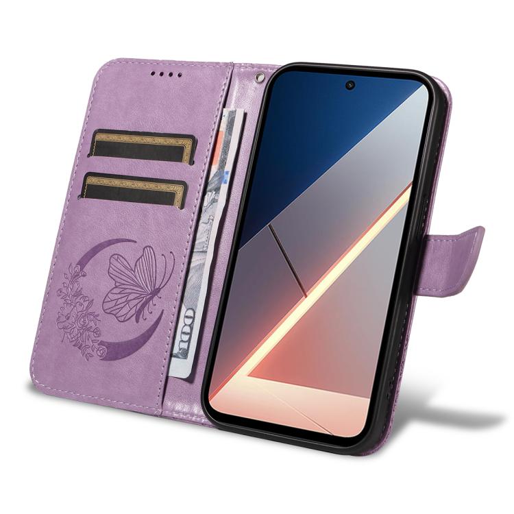 For Xiaomi Poco M7 4G 169mm Swallowtail Butterfly Embossed Leather Phone Case