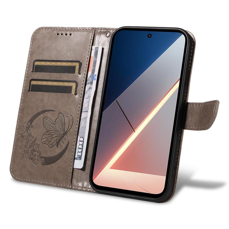 For Xiaomi Poco M7 4G 169mm Swallowtail Butterfly Embossed Leather Phone Case