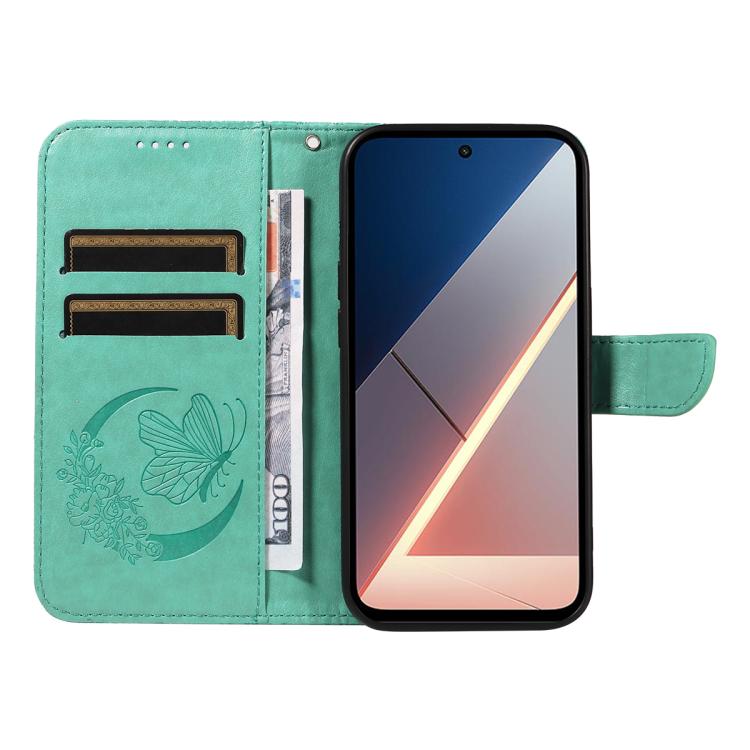 For Xiaomi Poco M7 4G 169mm Swallowtail Butterfly Embossed Leather Phone Case