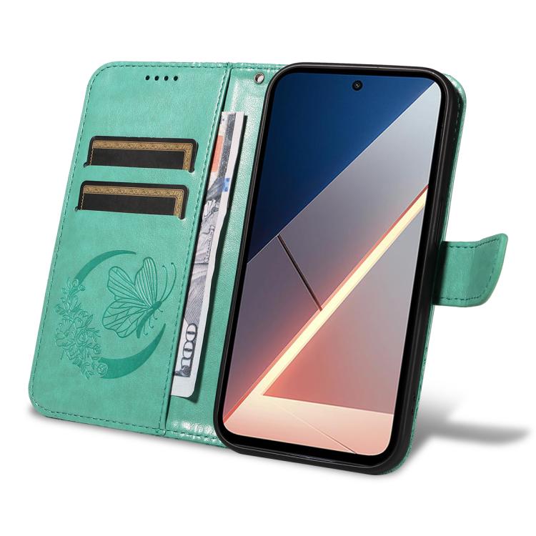 For Xiaomi Poco M7 4G 169mm Swallowtail Butterfly Embossed Leather Phone Case