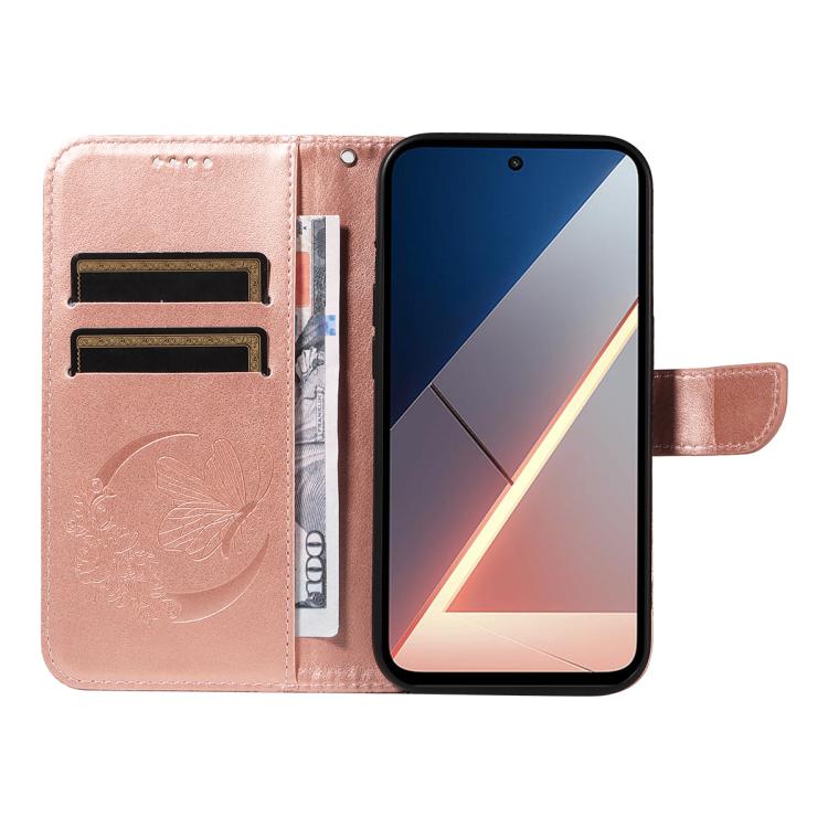 For Xiaomi Poco M7 4G 169mm Swallowtail Butterfly Embossed Leather Phone Case