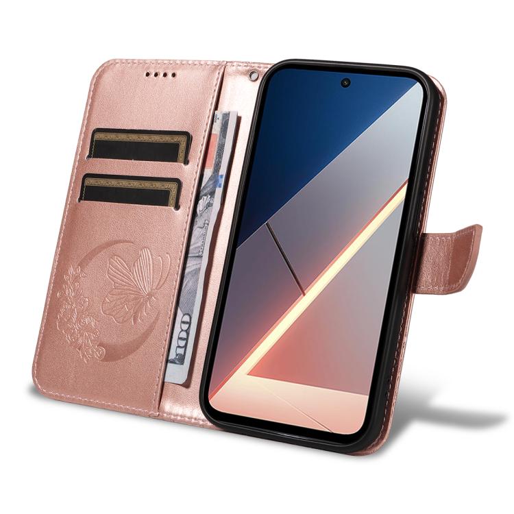 For Xiaomi Poco M7 4G 169mm Swallowtail Butterfly Embossed Leather Phone Case