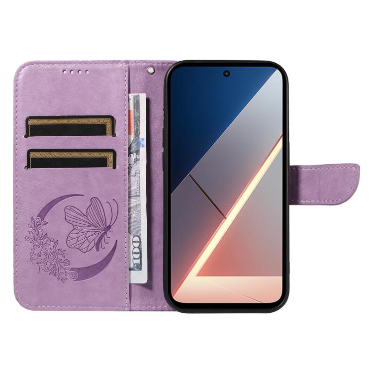 For Xiaomi Poco M7 4G 171mm Swallowtail Butterfly Embossed Leather Phone Case