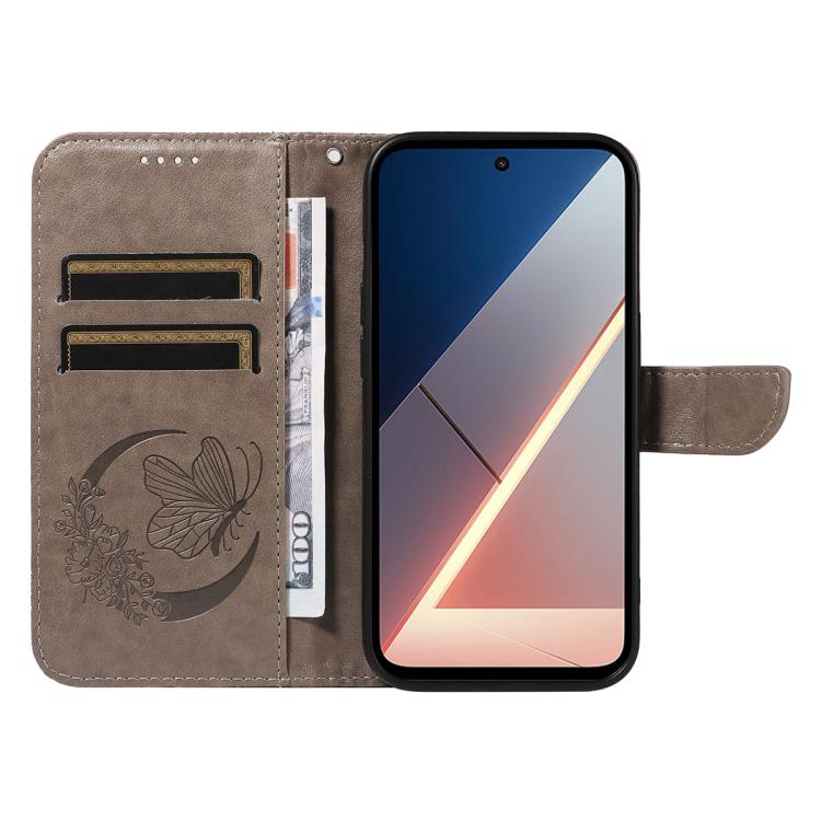 For Xiaomi Poco M7 4G 171mm Swallowtail Butterfly Embossed Leather Phone Case