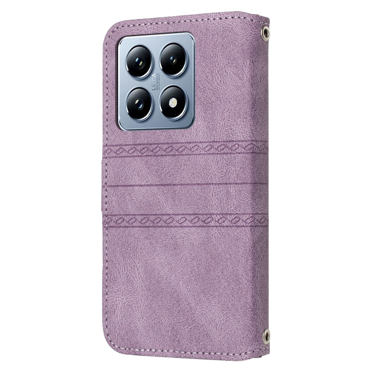 For Xiaomi 14T Embossed Stripes Skin Feel Leather Phone Case
