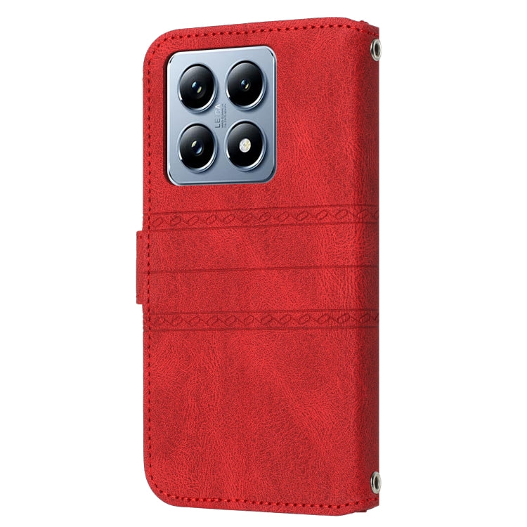 For Xiaomi 14T Pro Embossed Stripes Skin Feel Leather Phone Case
