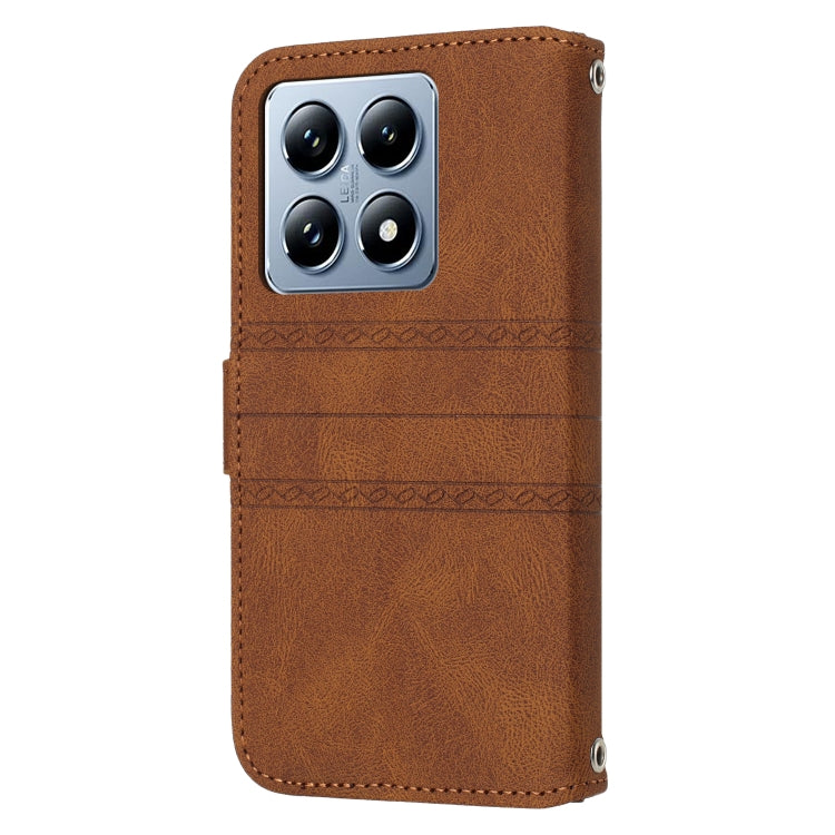 For Xiaomi 14T Pro Embossed Stripes Skin Feel Leather Phone Case