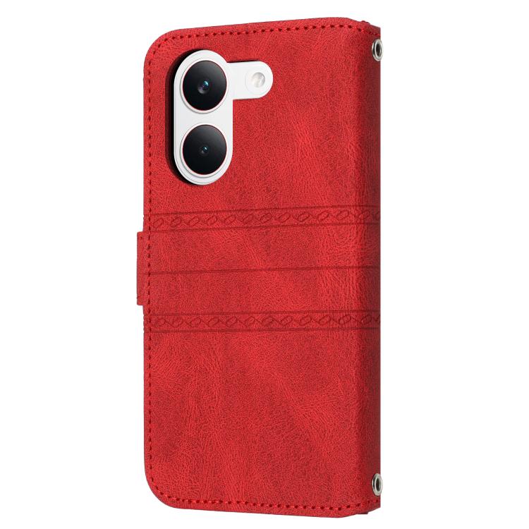 For Xiaomi Poco X8 Pro 5G Embossed Stripes Skin Feel Leather Phone Case