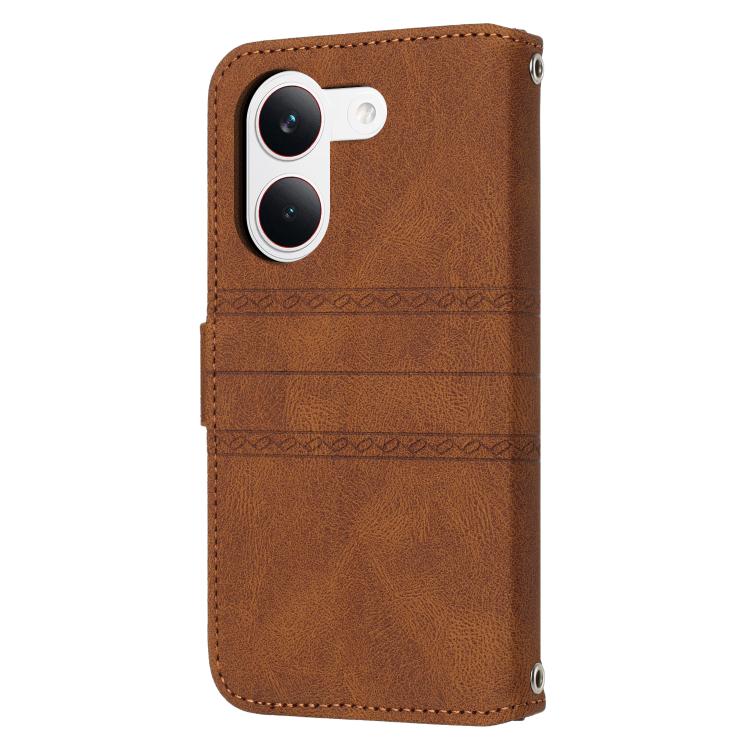 For Xiaomi Poco X8 Pro 5G Embossed Stripes Skin Feel Leather Phone Case