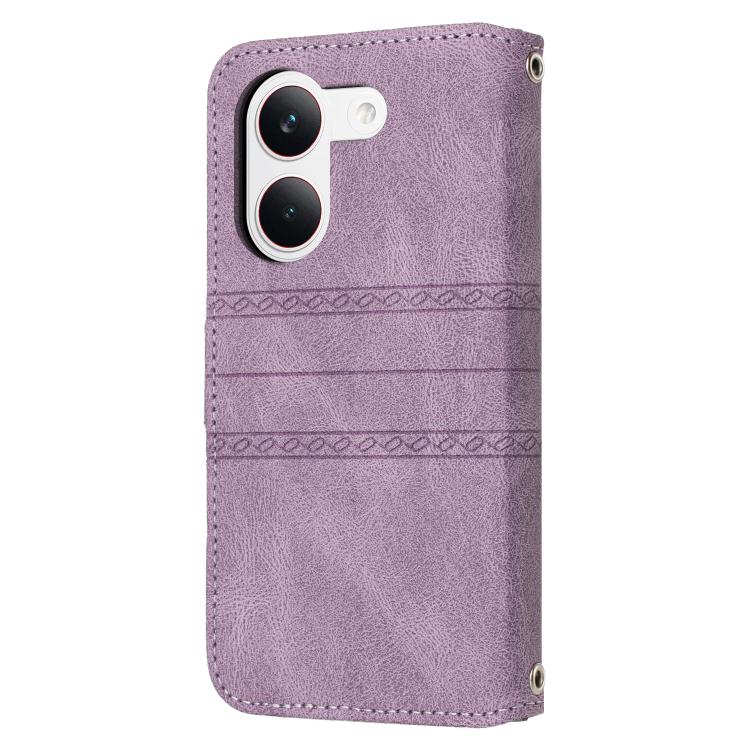 For Xiaomi Poco X8 Pro 5G Embossed Stripes Skin Feel Leather Phone Case