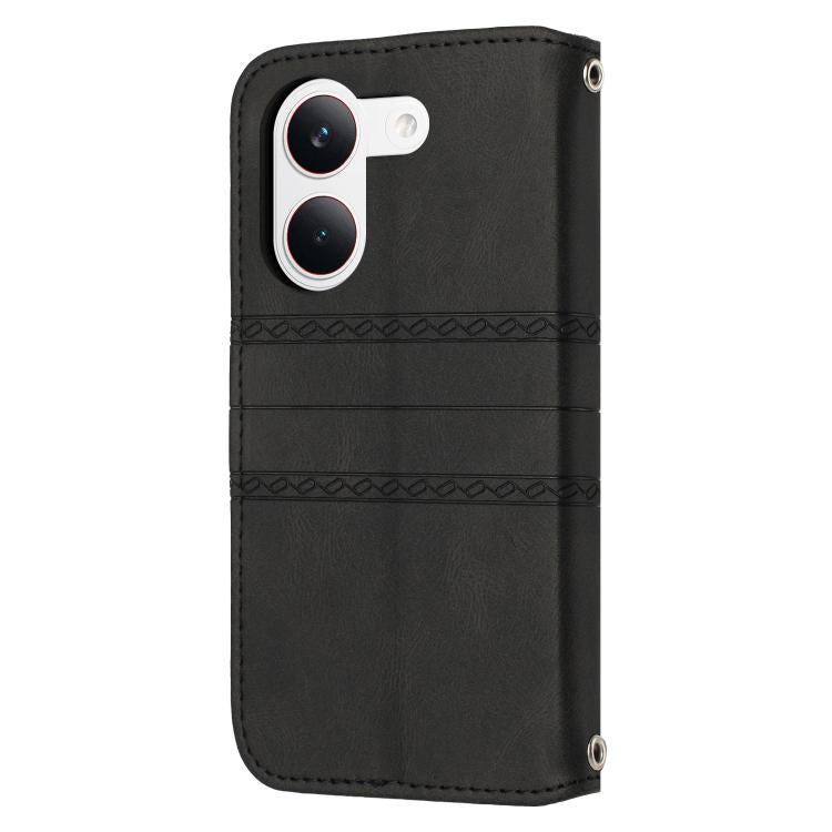 For Xiaomi Poco X8 Pro 5G Embossed Stripes Skin Feel Leather Phone Case