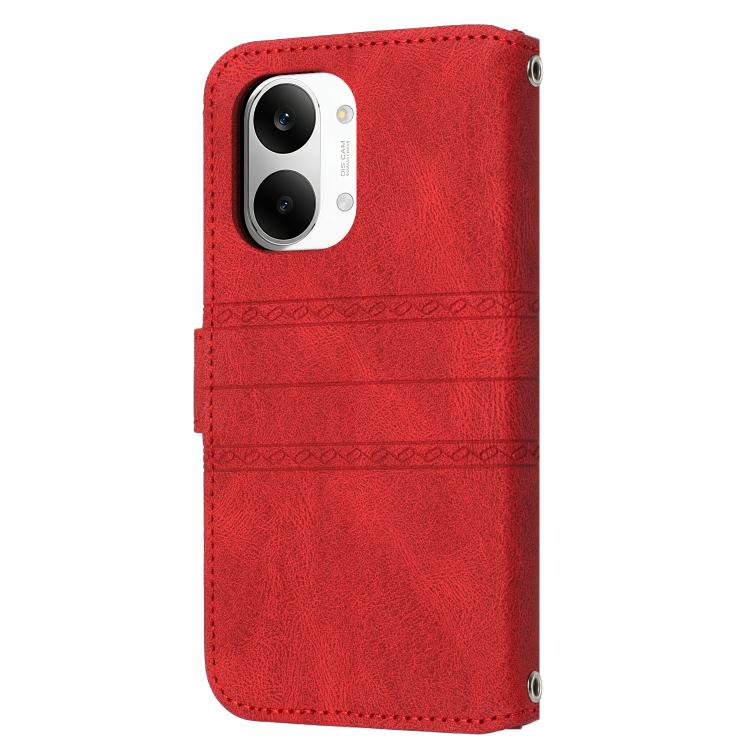 For Xiaomi Poco X8 Pro Max 5G Embossed Stripes Skin Feel Leather Phone Case
