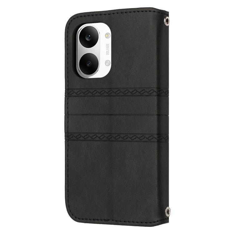 For Xiaomi Poco X8 Pro Max 5G Embossed Stripes Skin Feel Leather Phone Case