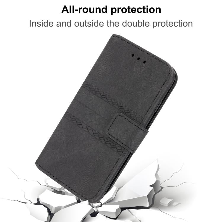 For Xiaomi Poco X8 Pro Max 5G Embossed Stripes Skin Feel Leather Phone Case