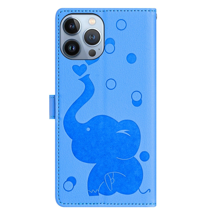 For iPhone 13 Pro Cartoon Elephant Embossed Leather Phone Case