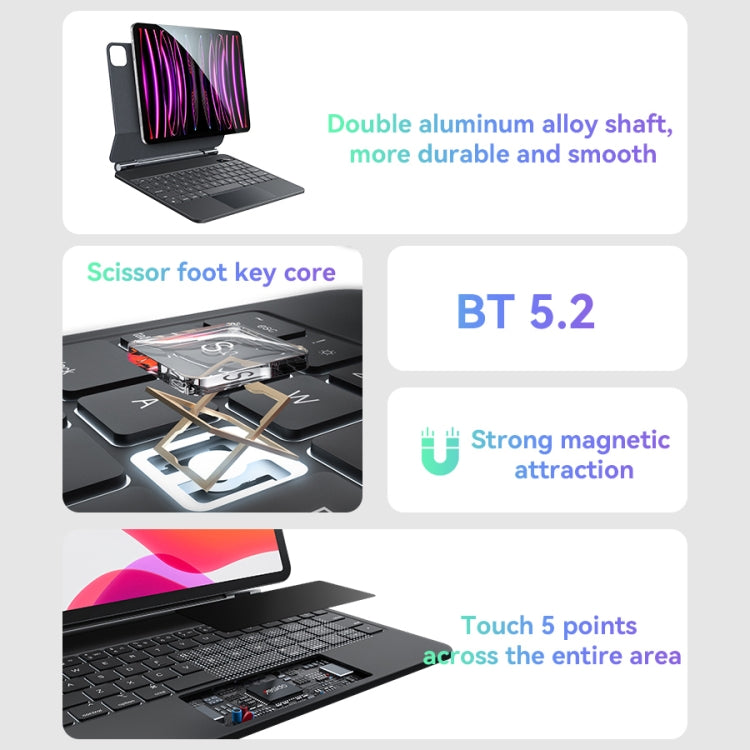 For iPad Pro 12.9 2020 / 2018 Yesido Dual-sided Clip Digital Display Magnetic Keyboard Leather Case - Black