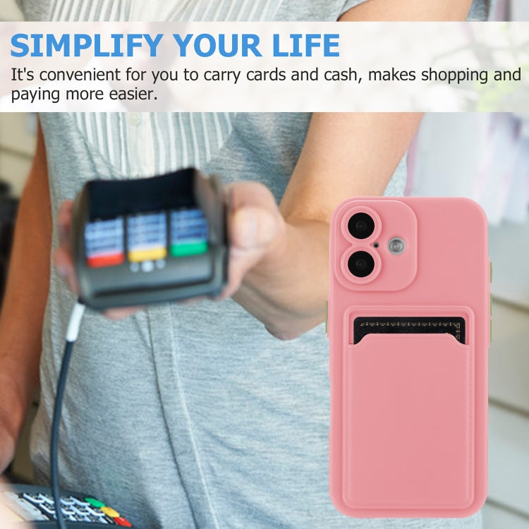 For iPhone 16 Skin Feel Card Contrast Color Button TPU Phone Case