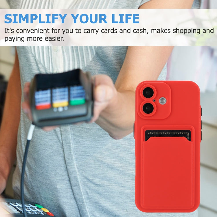 For iPhone 16 Skin Feel Card Contrast Color Button TPU Phone Case
