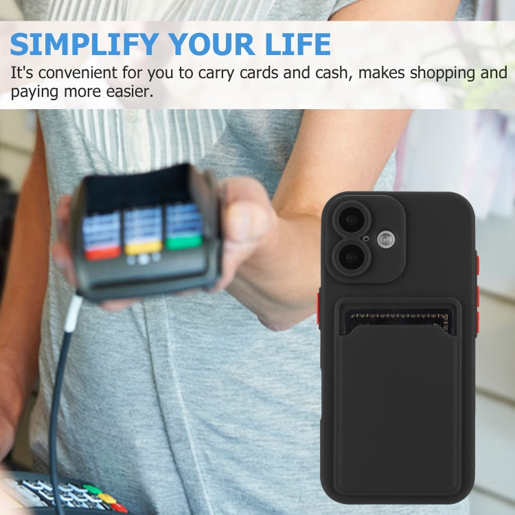 For iPhone 16 Skin Feel Card Contrast Color Button TPU Phone Case