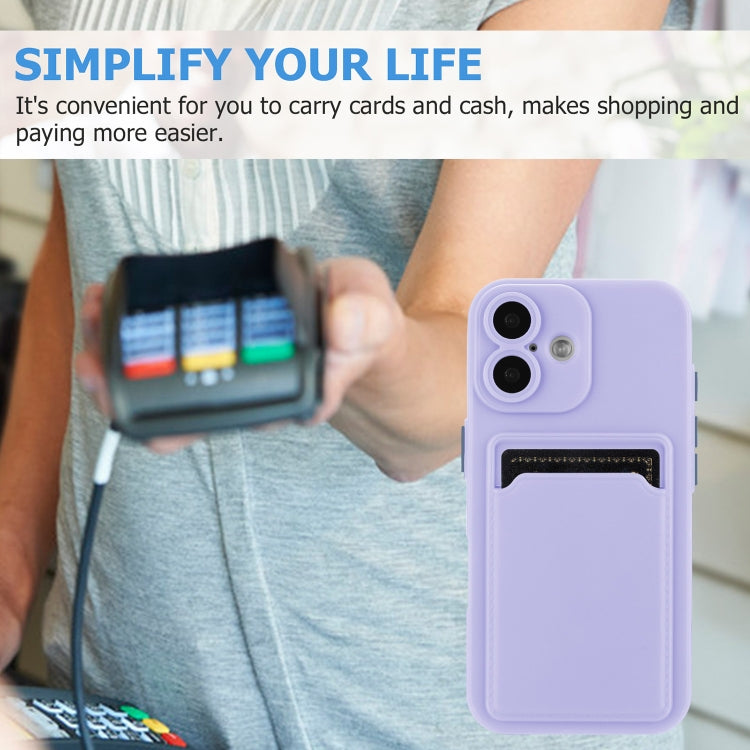 For iPhone 16 Plus Skin Feel Card Contrast Color Button TPU Phone Case