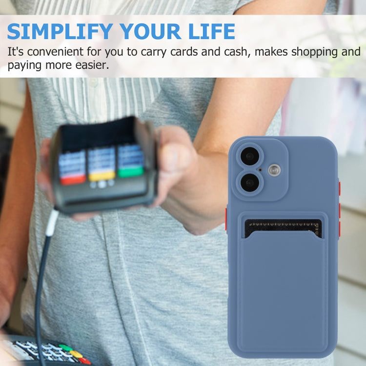 For iPhone 16 Plus Skin Feel Card Contrast Color Button TPU Phone Case