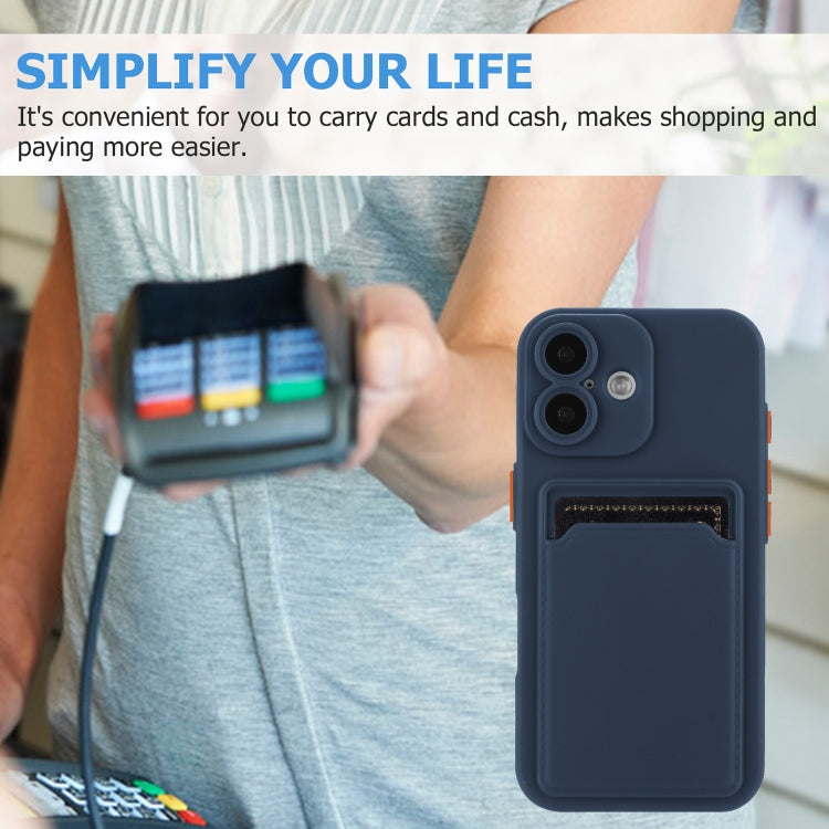 For iPhone 16 Plus Skin Feel Card Contrast Color Button TPU Phone Case