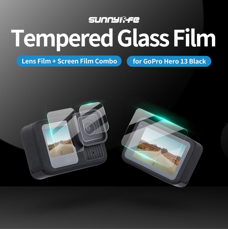For GoPro HERO13 Black Sunnylife 3 in 1 Lens Protector Front and Rear Screen Tempered Glass Films, Quantity:1 + 1 + 1 Sets