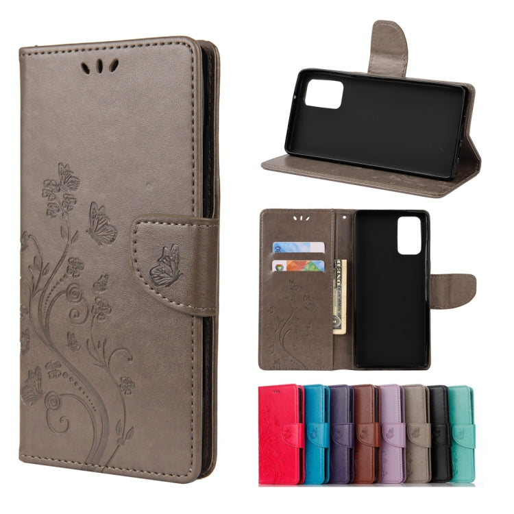 For Samsung Galaxy Note20 Butterfly Flower Embossing Horizontal Flip Leather Case with Holder & Card Slots & Wallet
