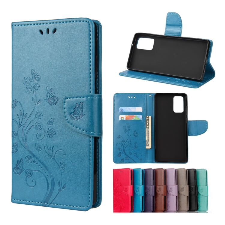 For Samsung Galaxy Note20 Butterfly Flower Embossing Horizontal Flip Leather Case with Holder & Card Slots & Wallet