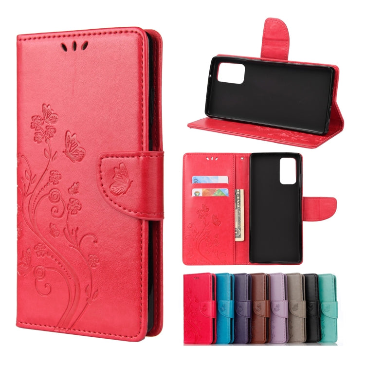 For Samsung Galaxy Note20 Butterfly Flower Embossing Horizontal Flip Leather Case with Holder & Card Slots & Wallet